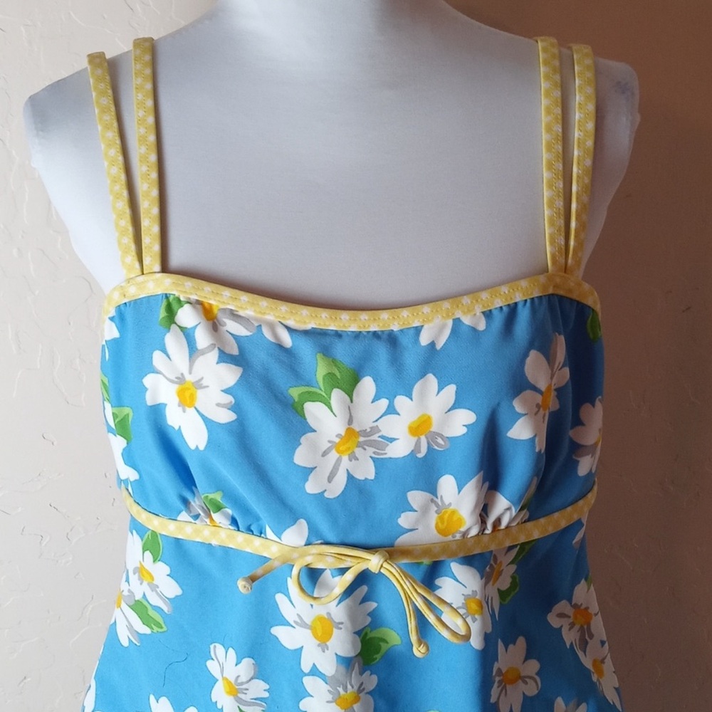 Liz Claiborne Blue and Yellow Floral Tankini Top